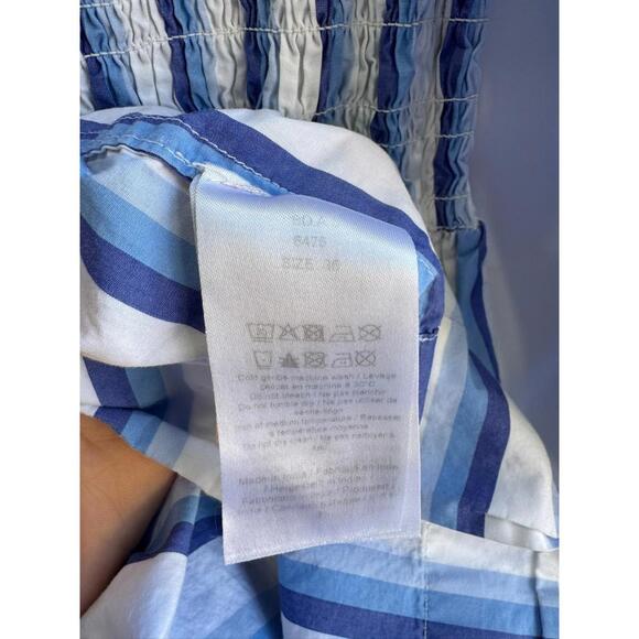 GANNI Blue Striped Cotton Smock Midi Dress Size 36 with Stains - Picture 11 of 12